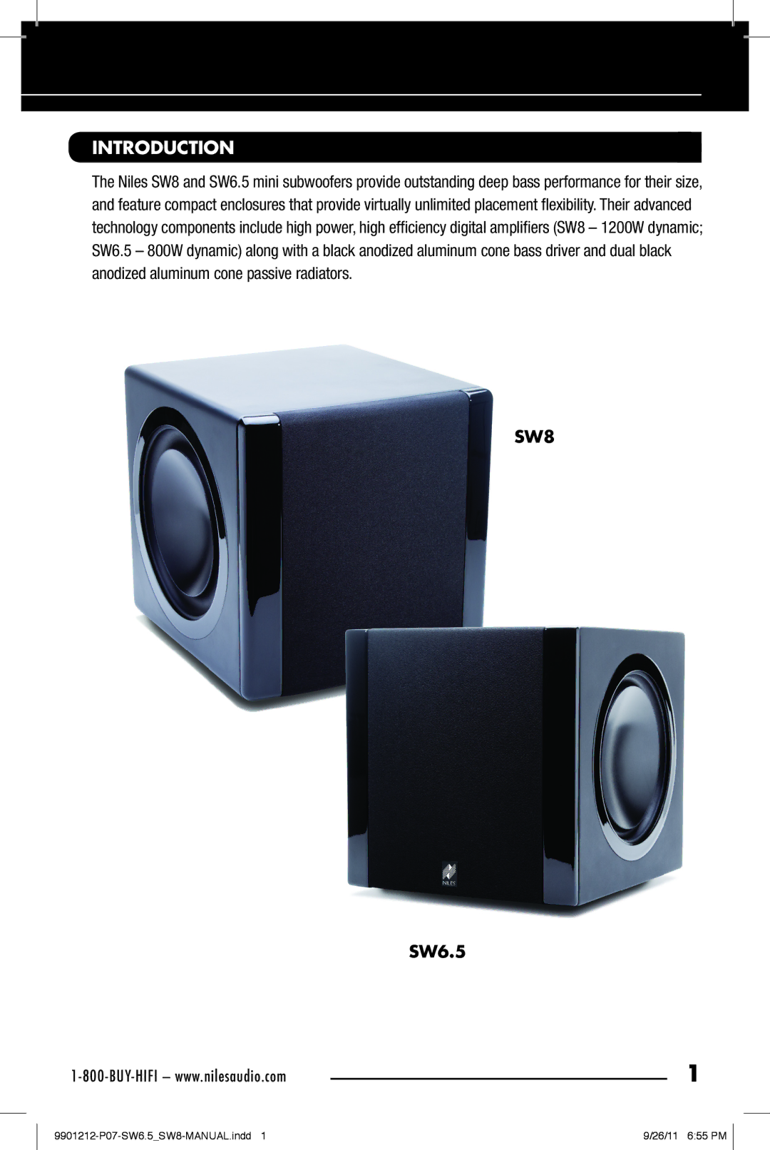 Niles Audio SW8, SW6.5 manual INTROdUCTION 