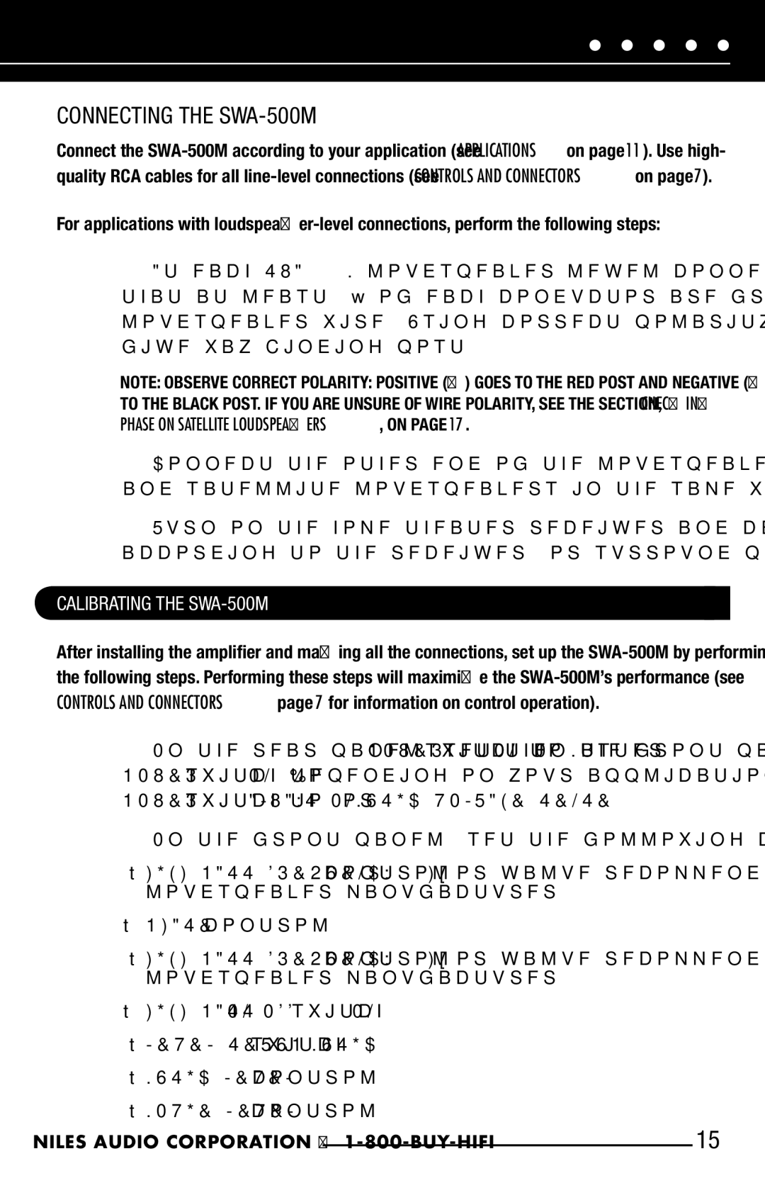 Niles Audio manual Connecting the SWA-500M, Calibrating the SWA-500M 