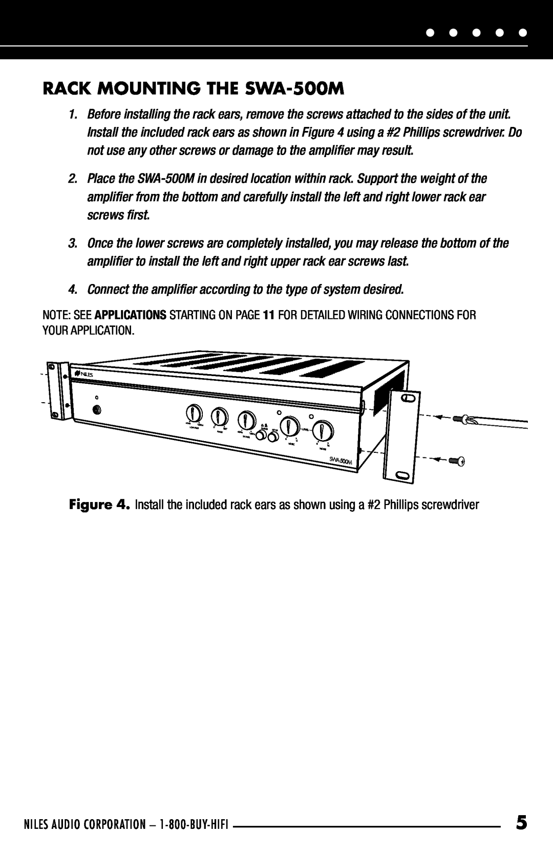 Niles Audio manual RACK MOUNTING THE SWA-500M 