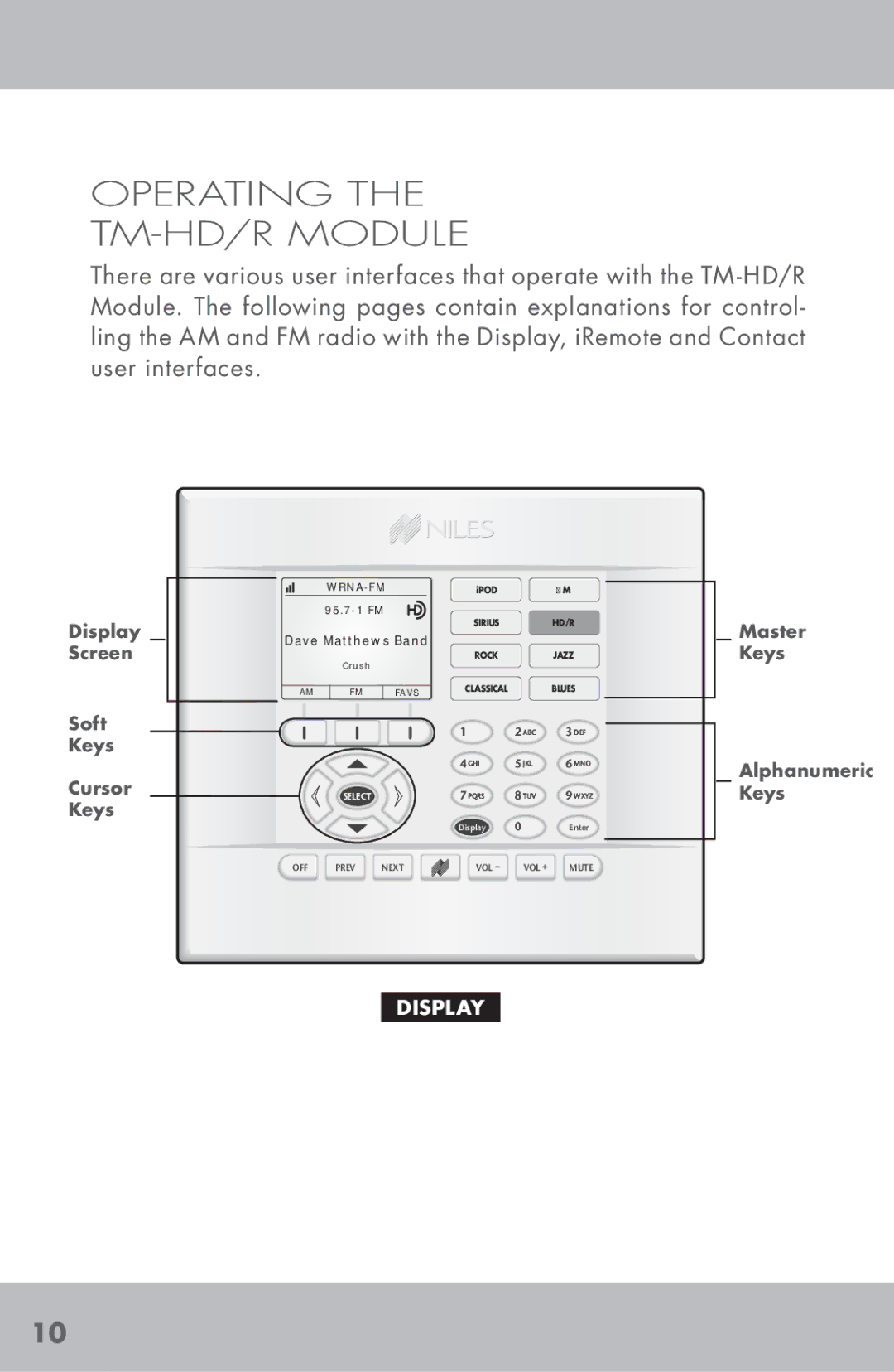 Niles Audio manual Operating TM-HD/R Module, Display Screen Soft Keys Cursor 