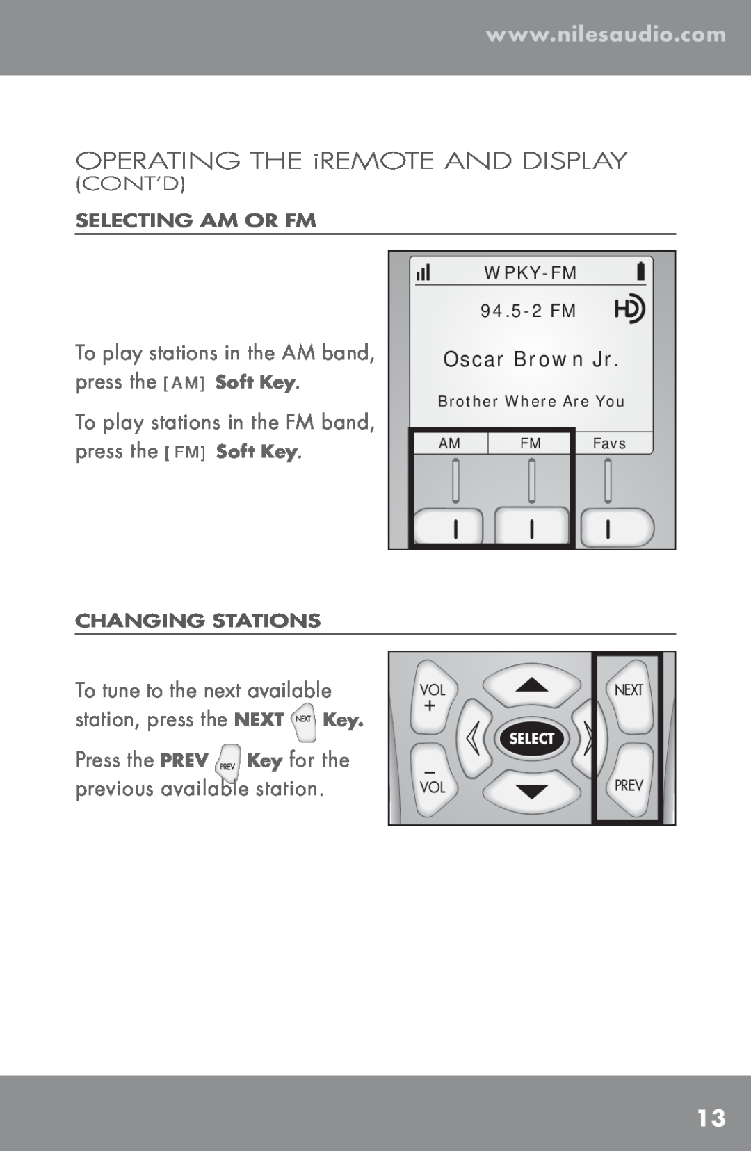 Niles Audio TM-HD/R manual OPERATING THE iREMOTE AND DISPLAY, Oscar Brown Jr 