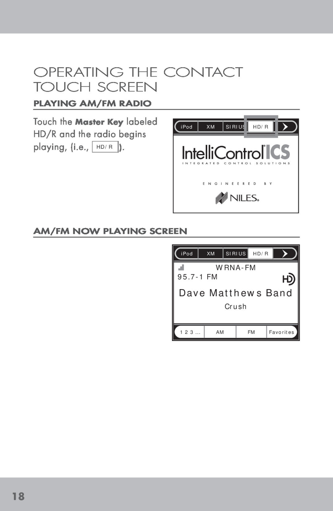Niles Audio TM-HD/R Operating The Contact Touch Screen, Dave Matthews Band, Playing Am/Fm Radio, Am/Fm Now Playing Screen 