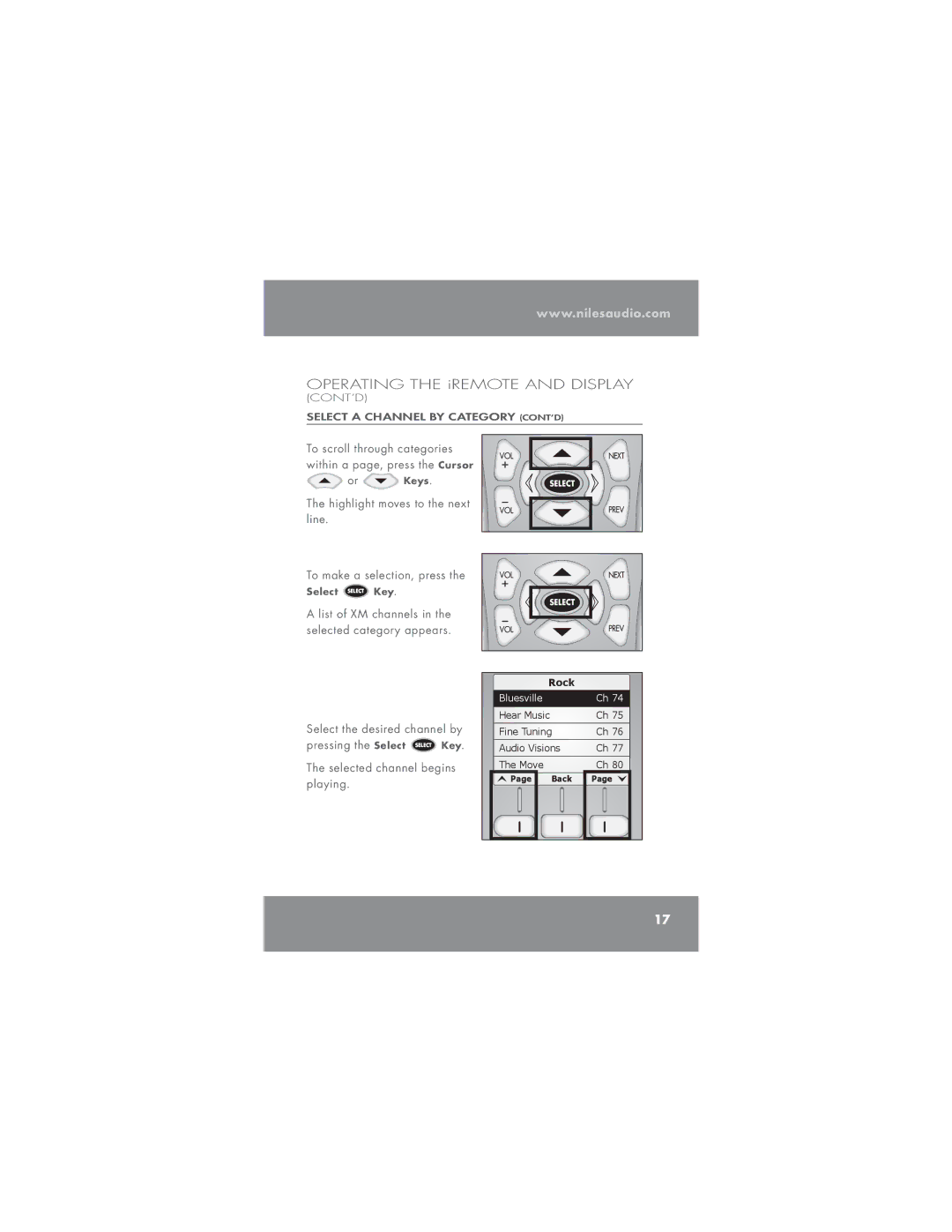 Niles Audio TM-XM manual Select the desired channel by 