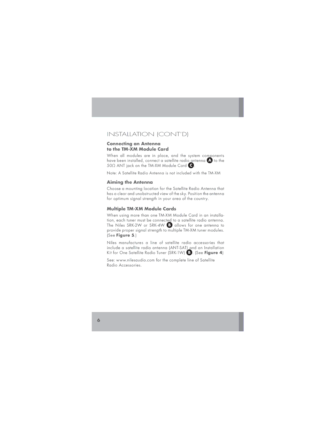 Niles Audio manual Connecting an Antenna To the TM-XM Module Card, Aiming the Antenna, Multiple TM-XM Module Cards 
