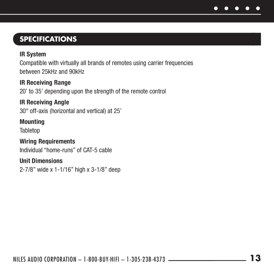 Niles Audio TS120 manual Specifications 