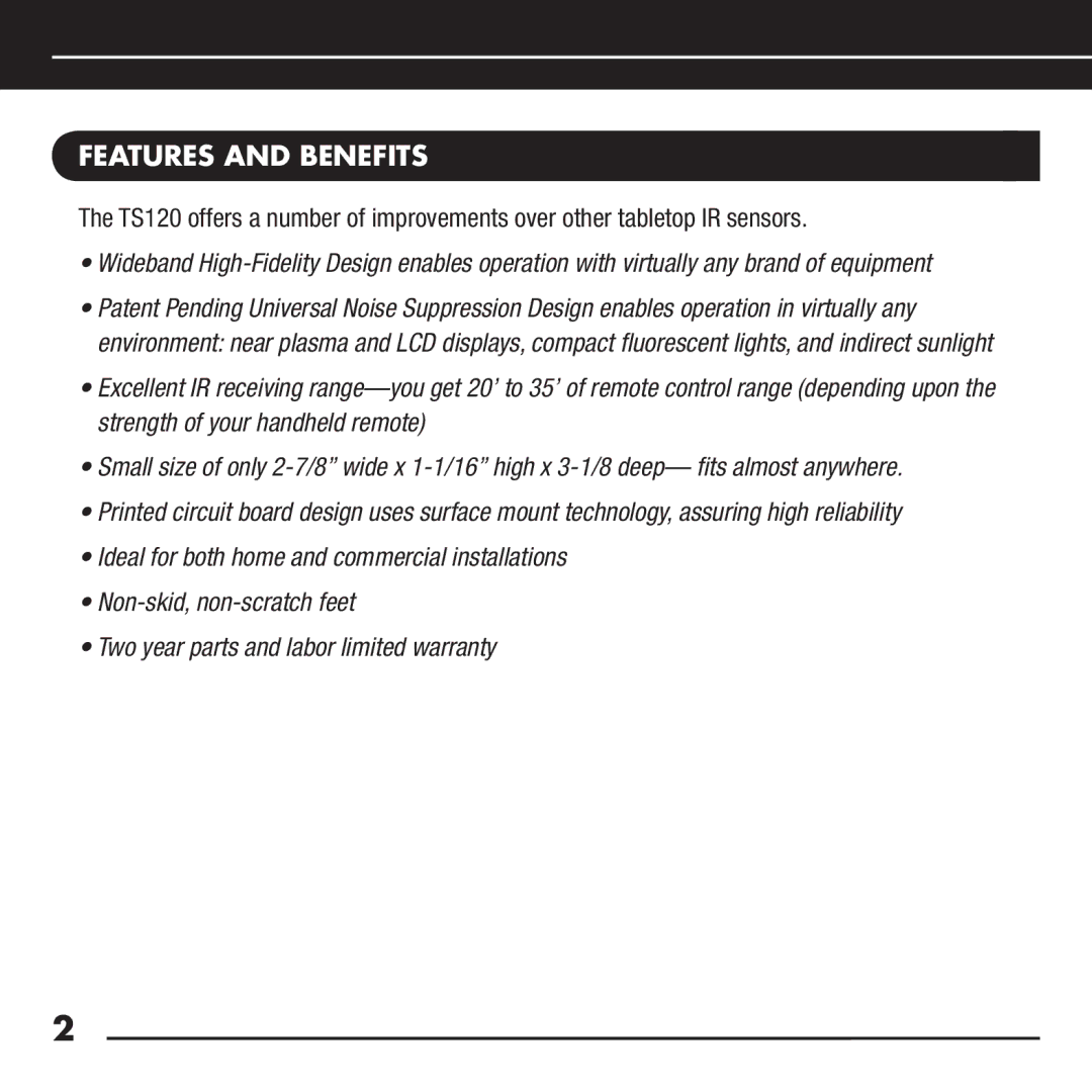 Niles Audio TS120 manual Features and Benefits 