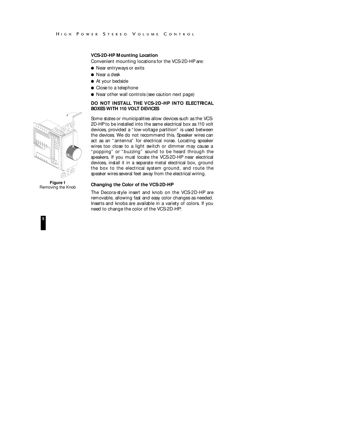 Niles Audio manual VCS-2D-HP Mounting Location, Changing the Color of the VCS-2D-HP 