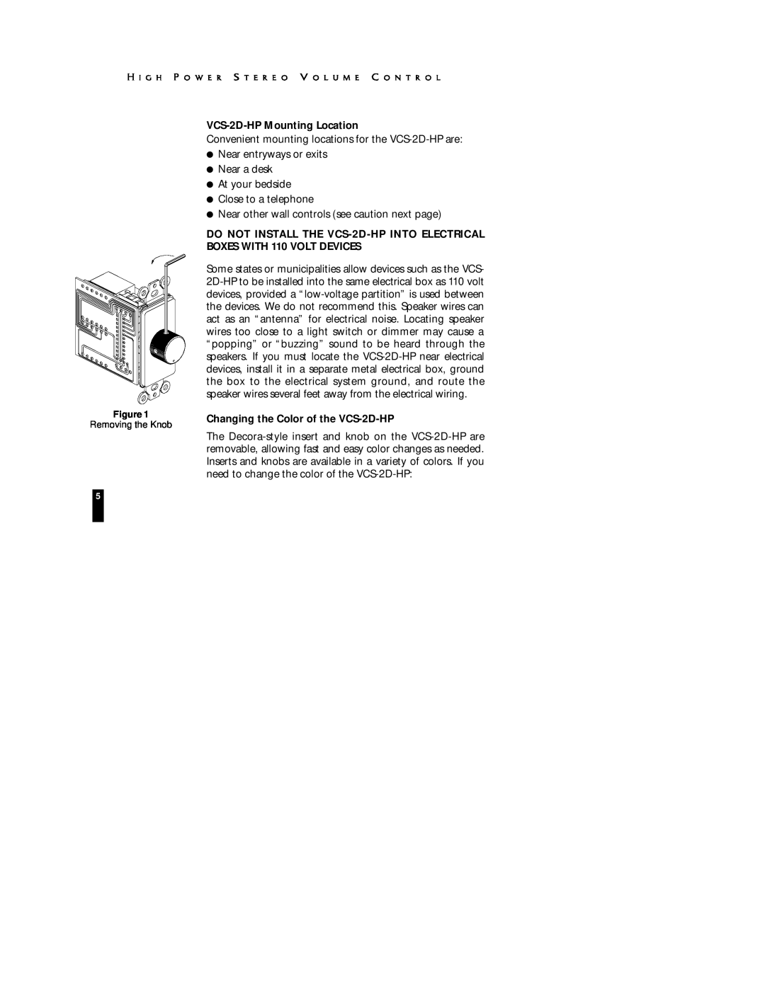 Niles Audio manual VCS-2D-HP Mounting Location, Changing the Color of the VCS-2D-HP 