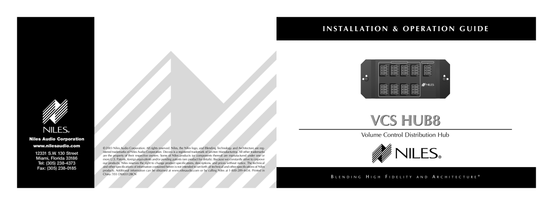 Niles Audio VCS HUB8 specifications 