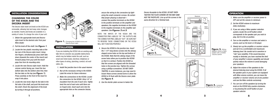 Niles Audio VCS50 specifications Installation 