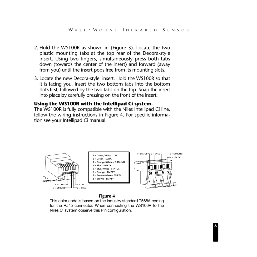 Niles Audio manual Using the WS100R with the Intellipad Ci system, Tab Down 