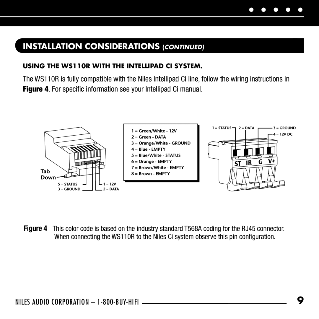 Niles Audio manual Using the WS110R with the Intellipad CI System 