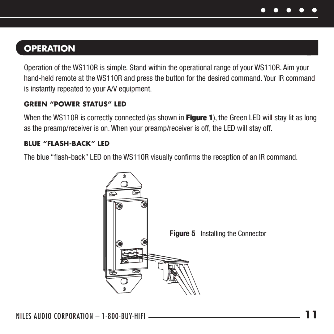 Niles Audio WS110R manual Operationi, Green Power Status LED 