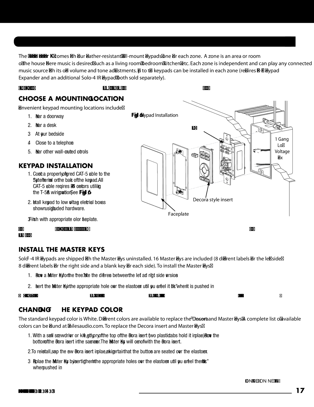 Niles Audio ZR-4 manual Choose a Mounting Location, Keypad Installation, Install the Master KEYs, Changing the Keypad Color 