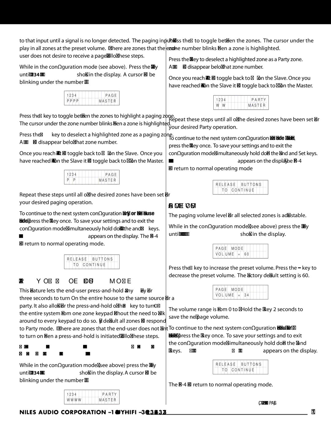 Niles Audio ZR-4 manual Mode Volume, Paging volume level for all selected zones is adjustable 