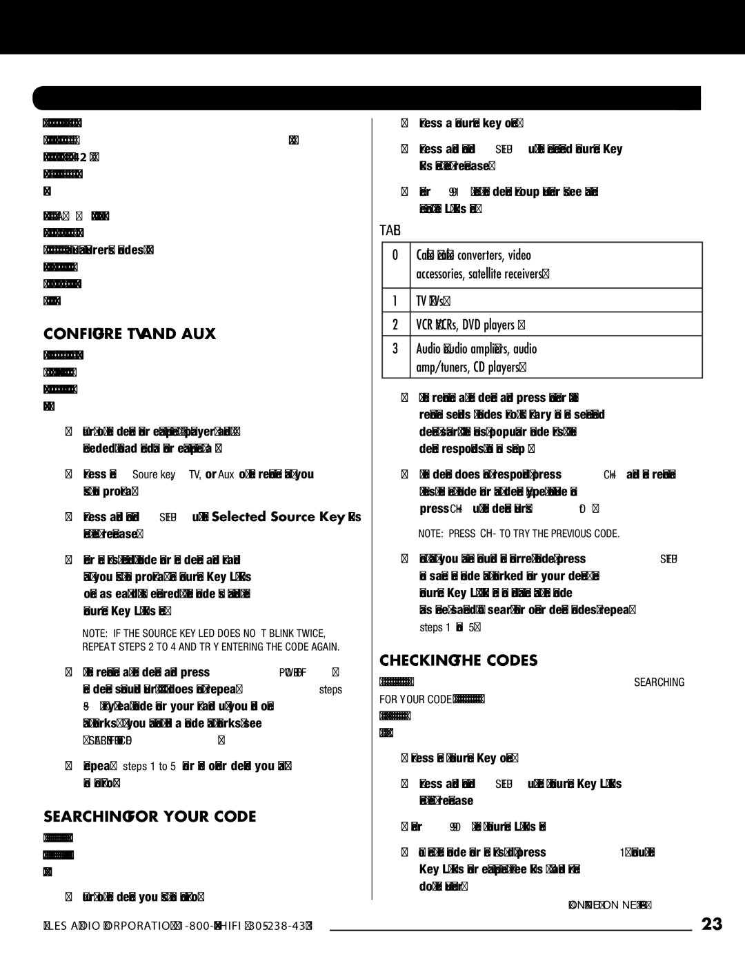 Niles Audio ZR-4 manual Configure TV and Aux, Searching for Your Code, Checking the Codes, Configuring the Hand-Held remote 