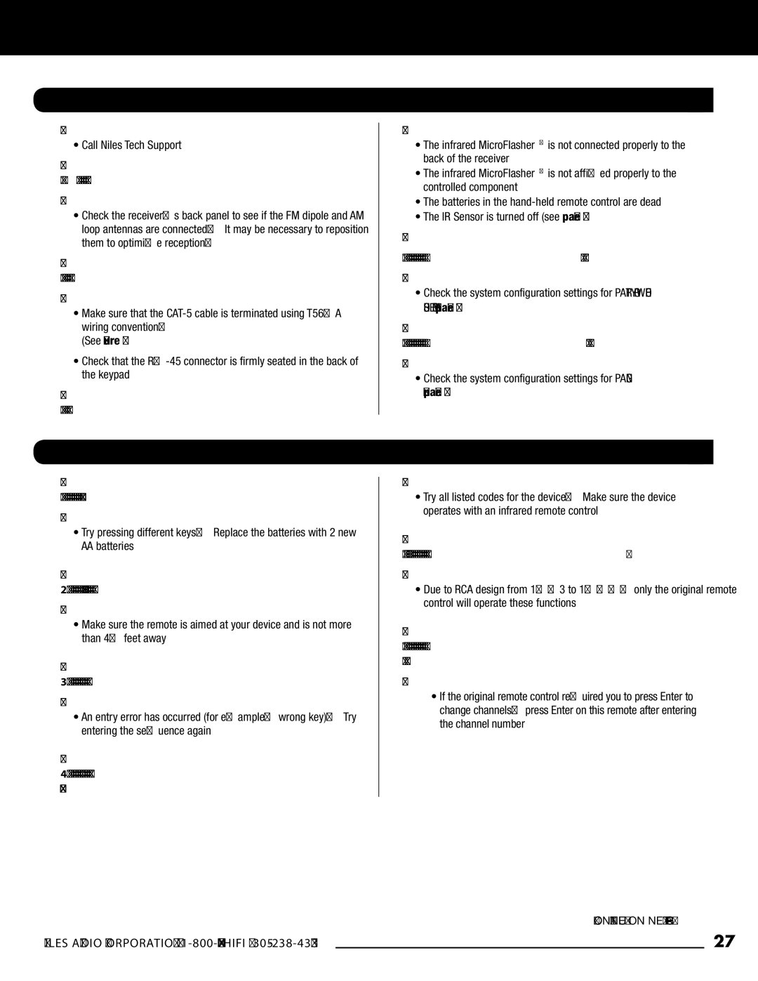 Niles Audio ZR-4 manual HAND-HELD Remote Control Troubleshooting 