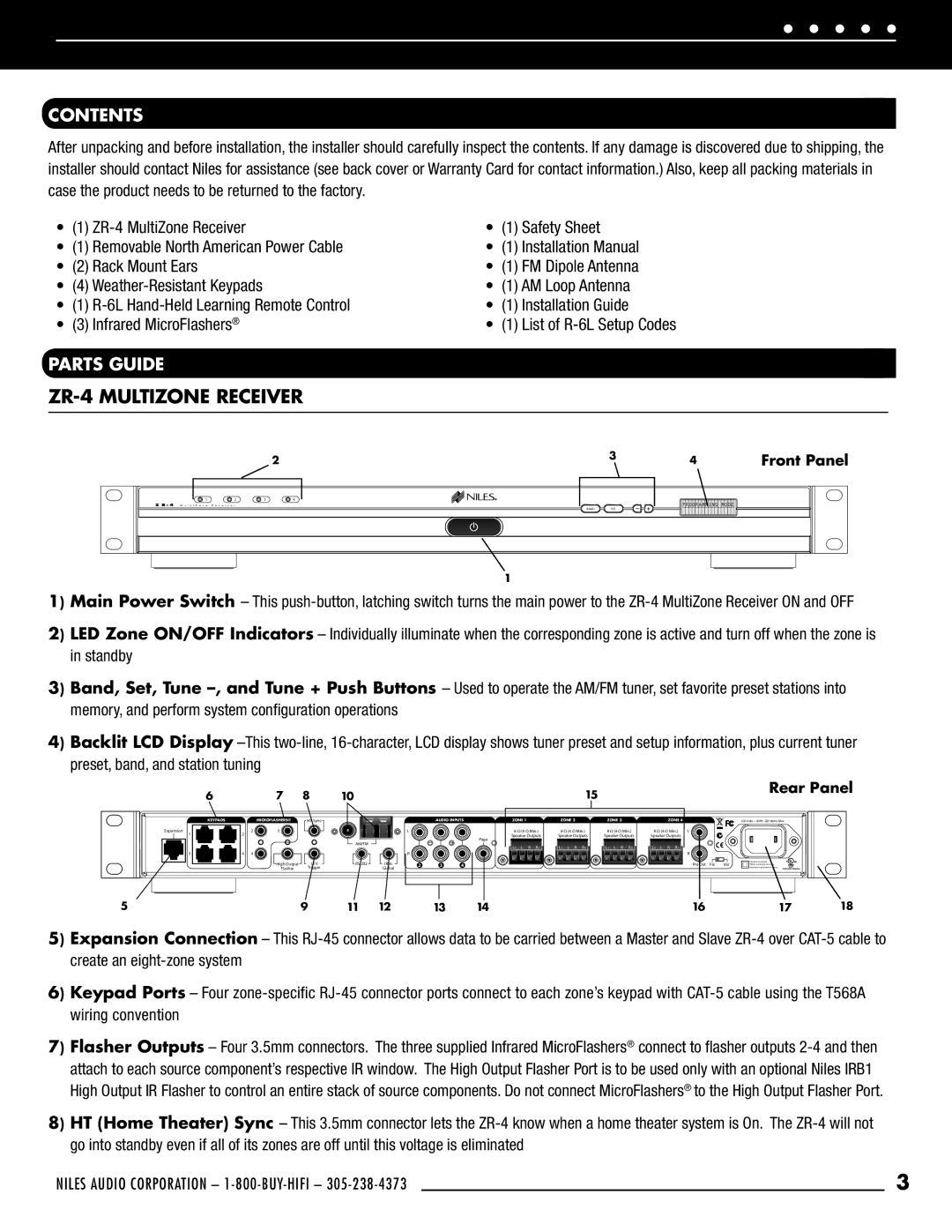 Niles Audio manual ZR-4 MultiZone Receiver, Contents 