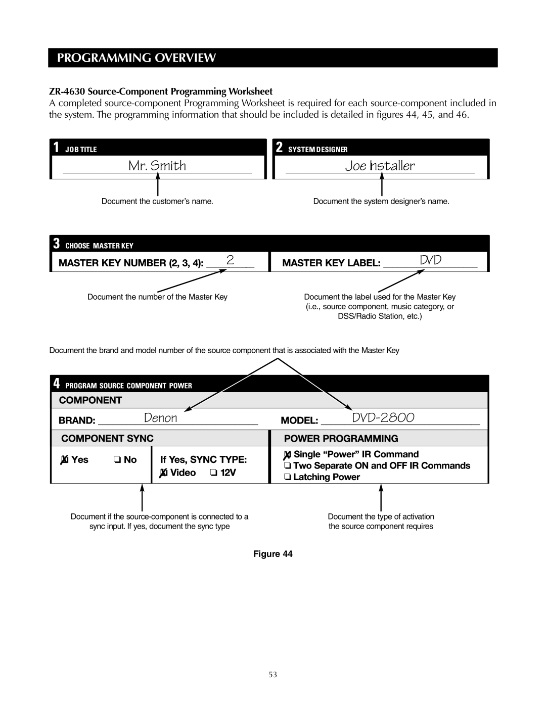 Niles Audio ZR-4630s manual Joe Installer, ZR-4630 Source-Component Programming Worksheet 