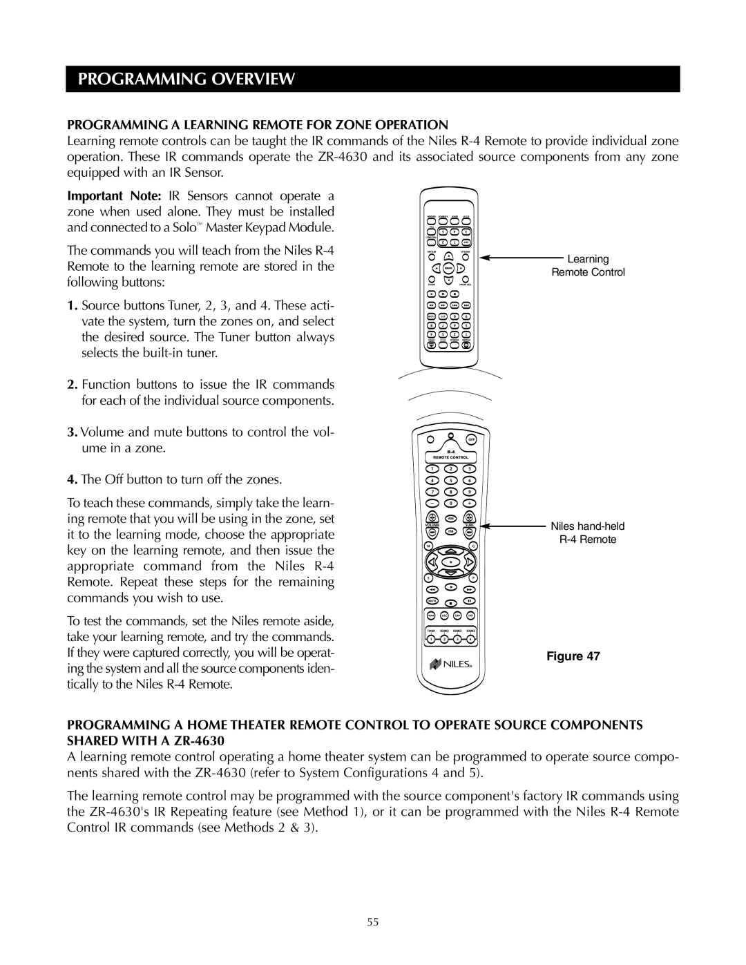 Niles Audio ZR-4630s manual Programming a Learning Remote for Zone Operation 