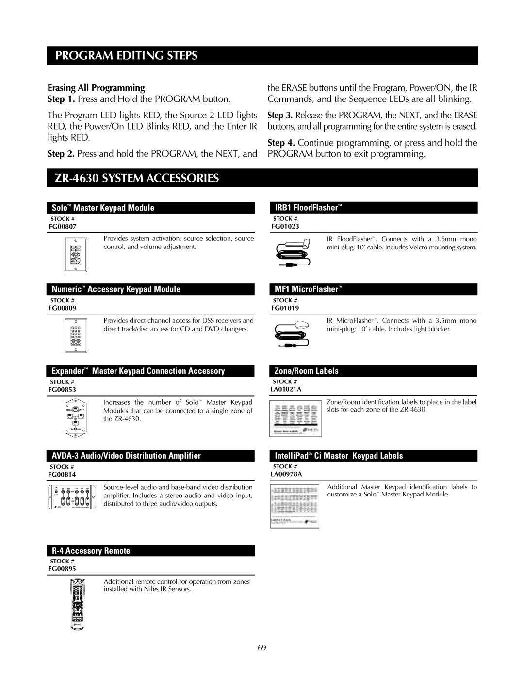 Niles Audio ZR-4630s manual ZR-4630 System Accessories, Erasing All Programming 