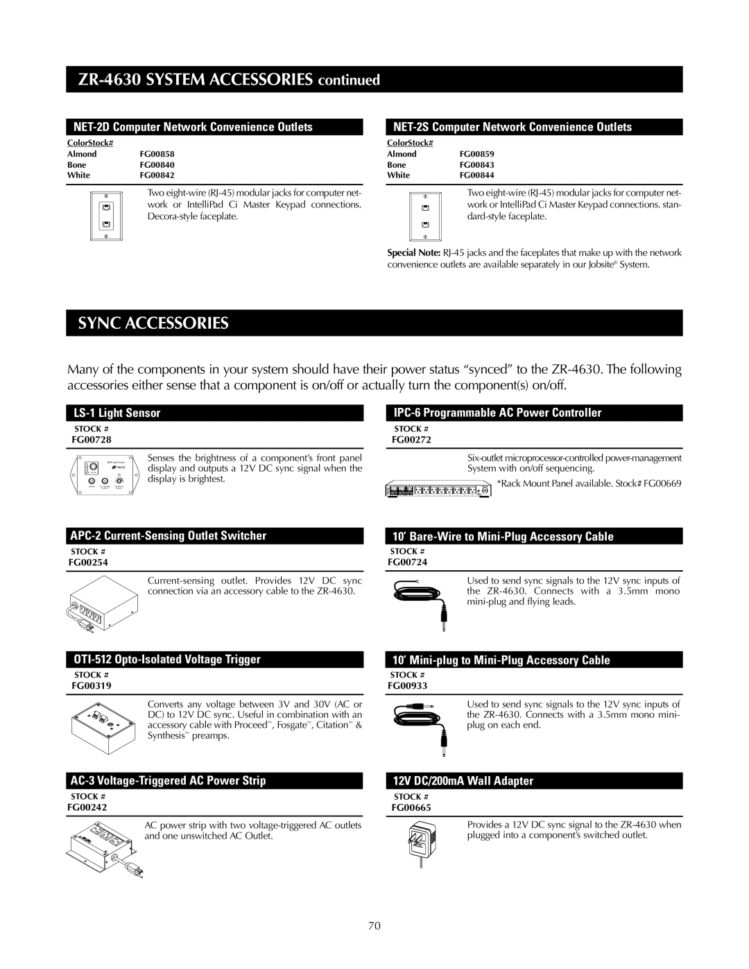 Niles Audio ZR-4630s manual ZR-4630 System Accessories, Sync Accessories 