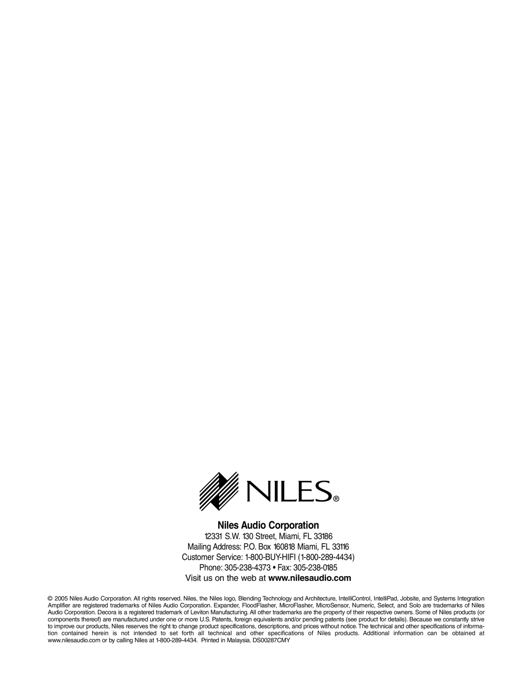 Niles Audio ZR-4630s manual Niles Audio Corporation 