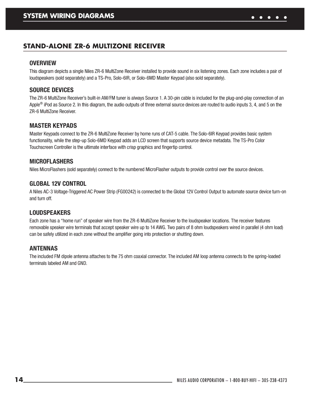 Niles Audio manual System Wiring Diagrams, STAND-ALONE ZR-6 Multizone Receiver 