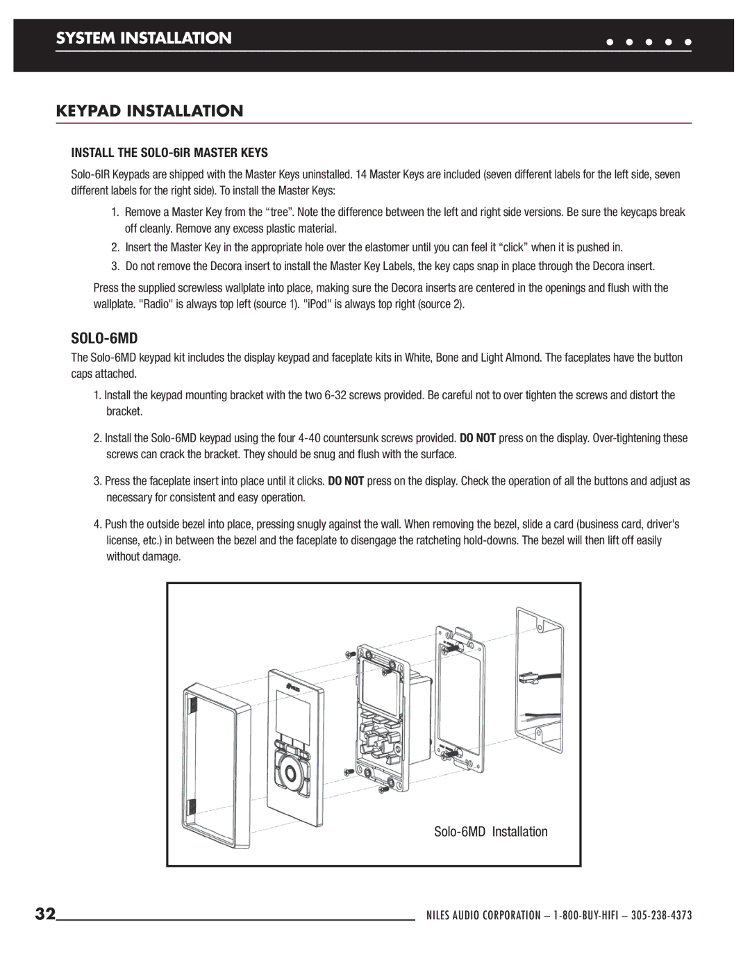 Niles Audio ZR-6 manual SOLO-6MD, Install the SOLO-6IR Master Keys 