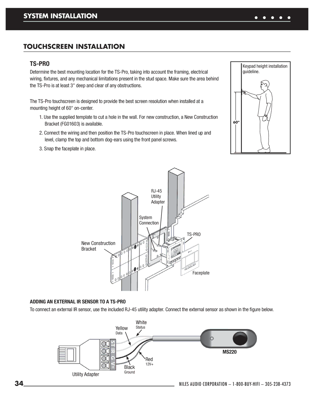 Niles Audio ZR-6 manual Touchscreen Installation, Ts-Pro 