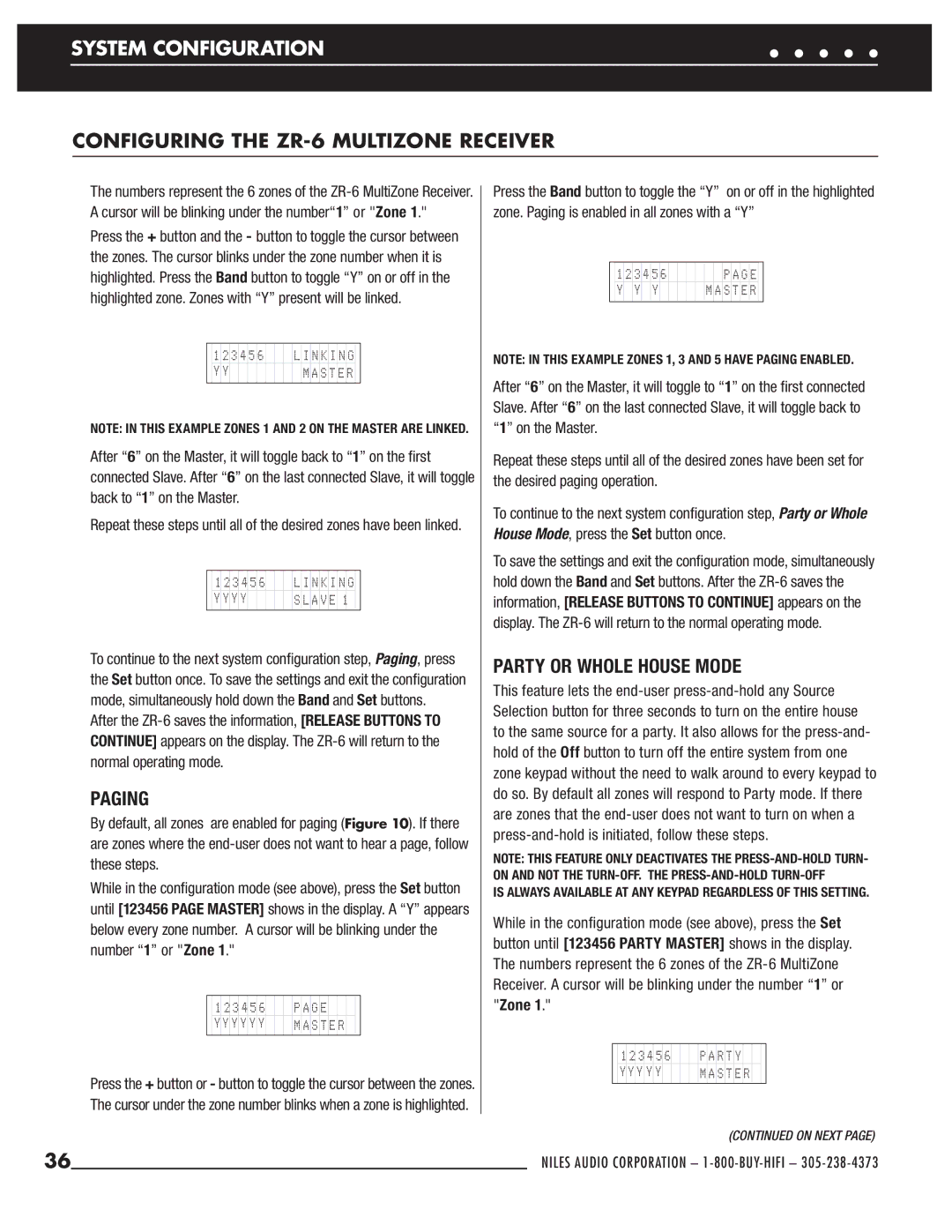 Niles Audio ZR-6 manual Paging, Party or Whole House Mode 