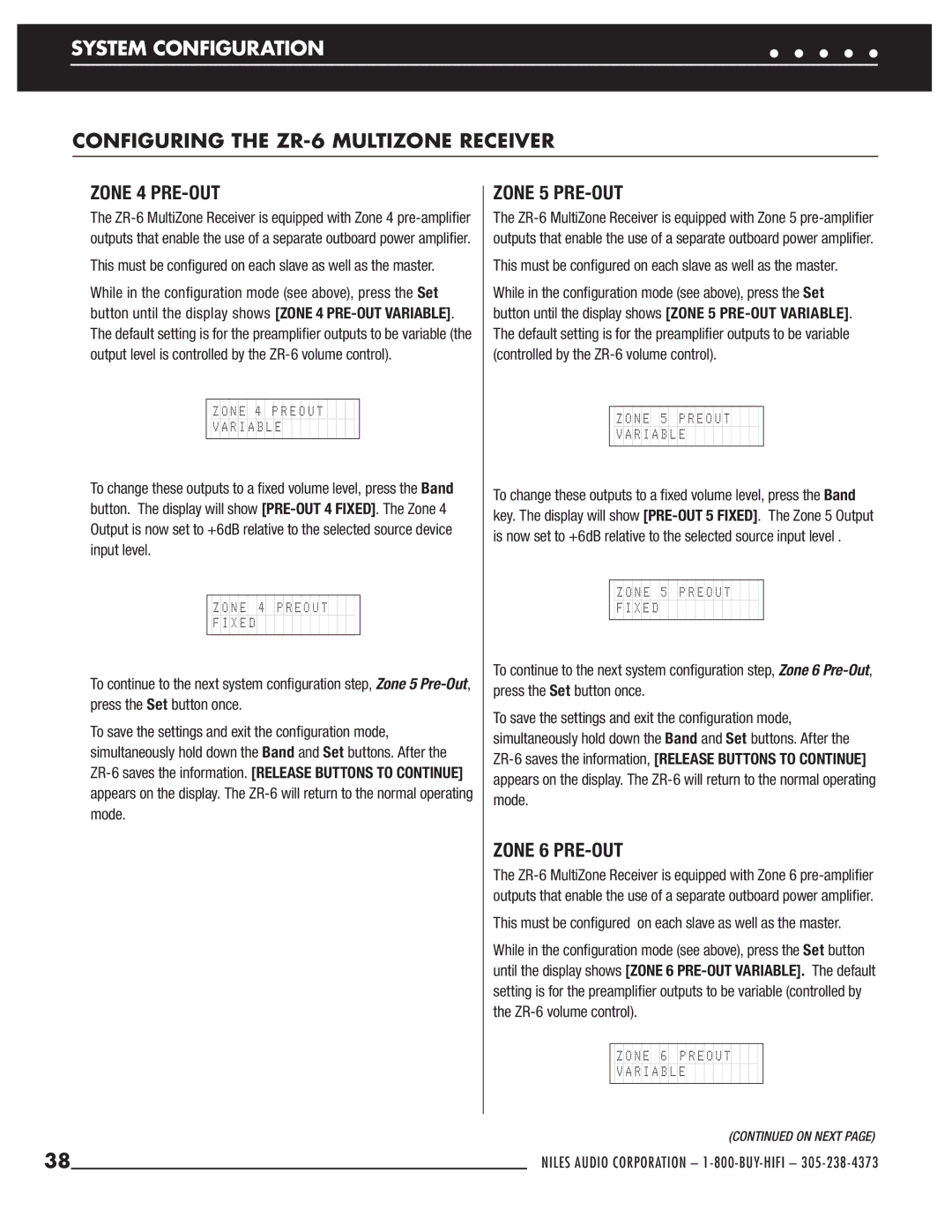 Niles Audio ZR-6 manual Zone 4 PRE-OUT, Zone 5 PRE-OUT, Zone 6 PRE-OUT 