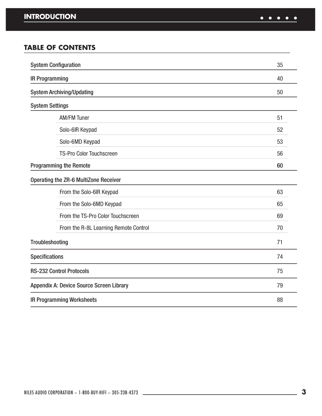 Niles Audio ZR-6 manual Introduction 