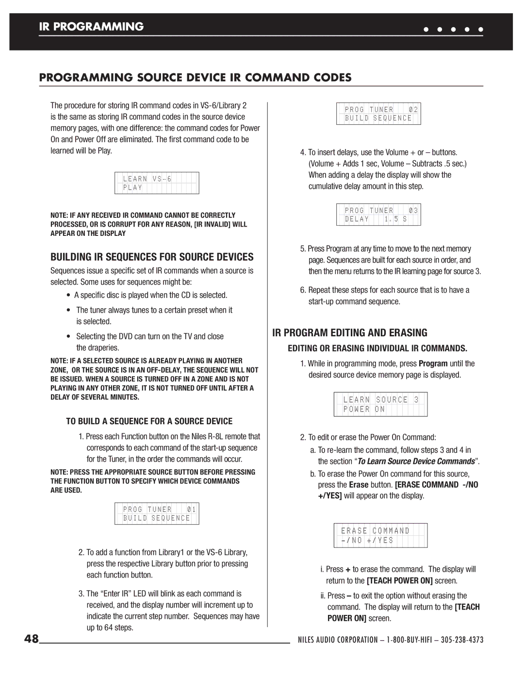 Niles Audio ZR-6 manual IR Program Editing and Erasing, Building IR Sequences for Source Devices 
