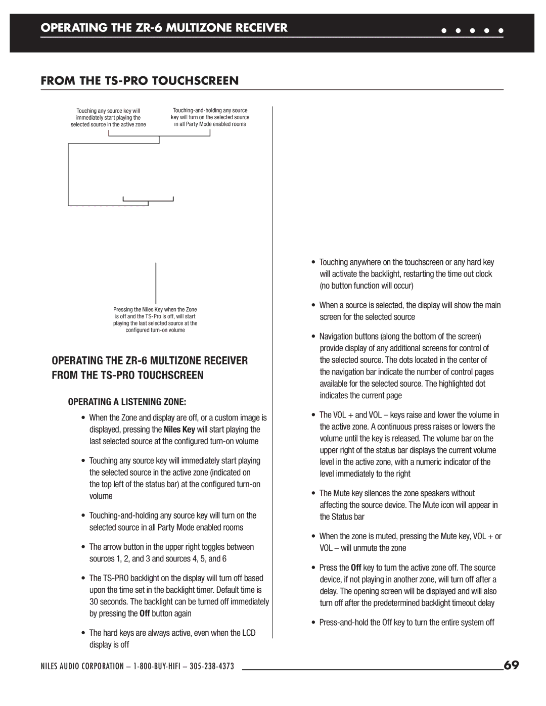 Niles Audio ZR-6 manual From the TS-PRO Touchscreen, Operating a Listening Zone 