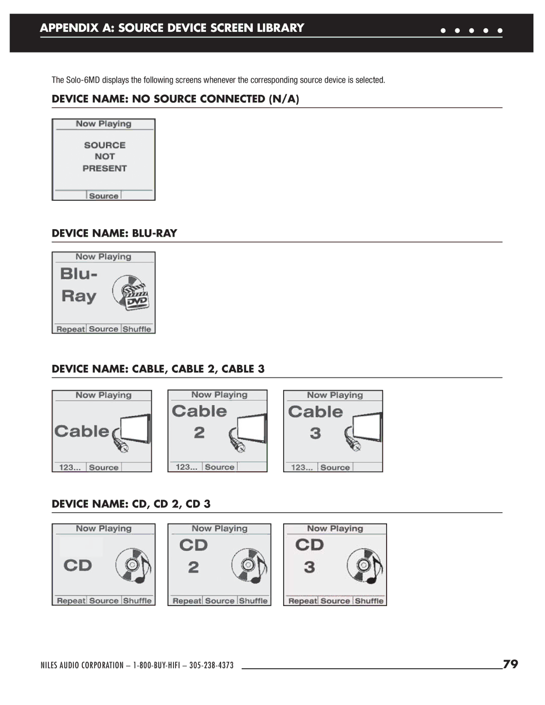 Niles Audio ZR-6 manual Appendix a Source Device Screen Library 