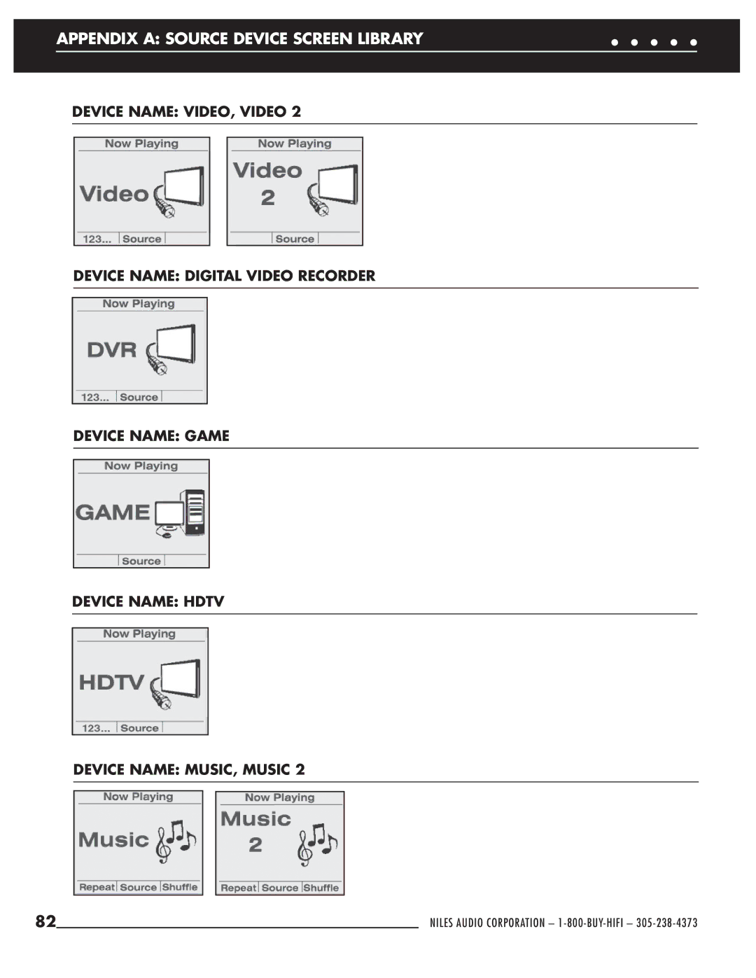 Niles Audio ZR-6 manual Appendix a Source Device Screen Library 