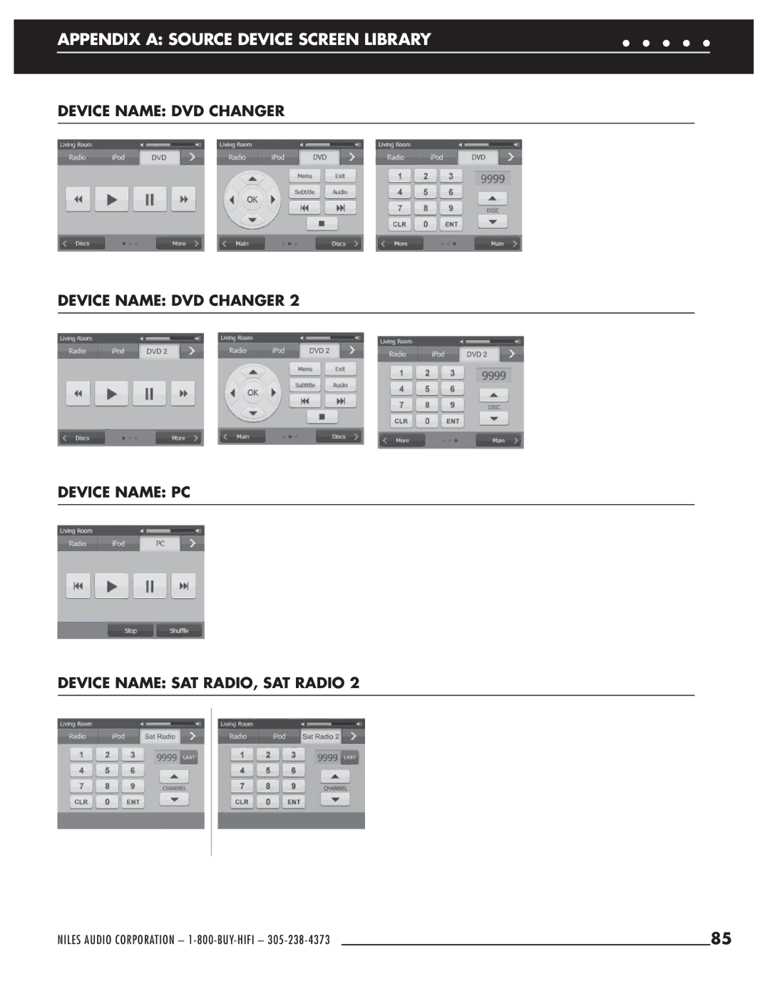 Niles Audio ZR-6 manual Appendix a Source Device Screen Library 