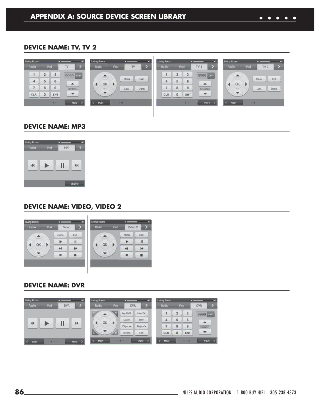 Niles Audio ZR-6 manual Appendix a Source Device Screen Library 