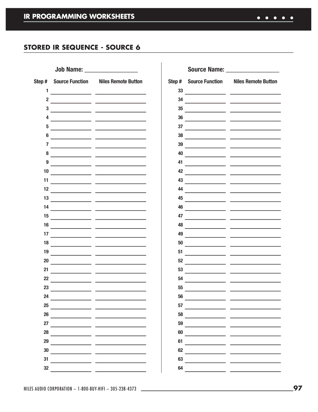 Niles Audio ZR-6 manual IR Programming Worksheets 