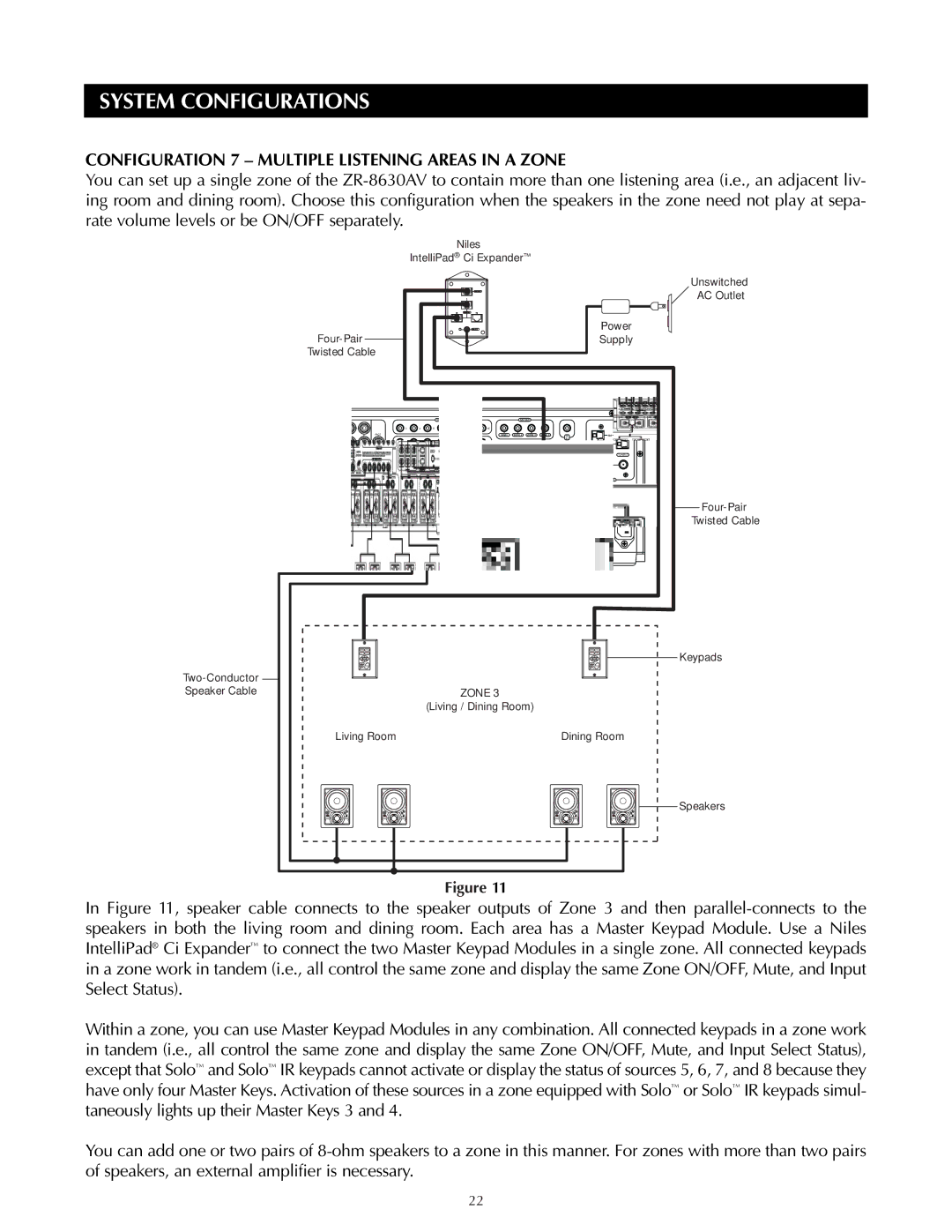 Niles Audio ZR-8630AVZR-8630AV manual Configuration 7 Multiple Listening Areas in a Zone 