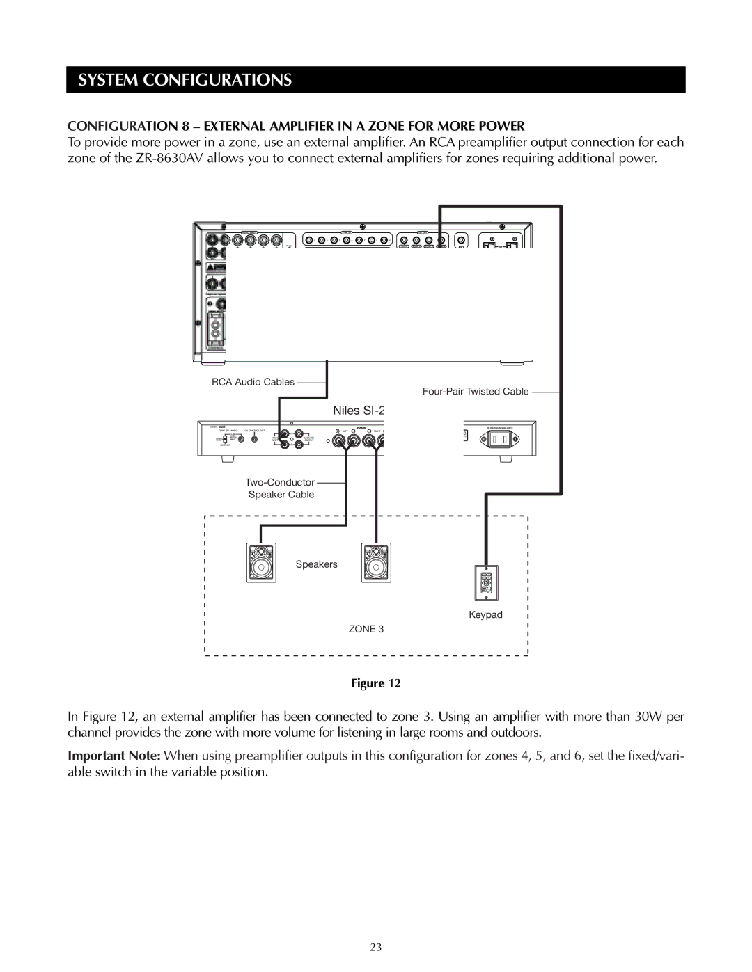 Niles Audio ZR-8630AVZR-8630AV manual Configuration 8 External Amplifier in a Zone for More Power 