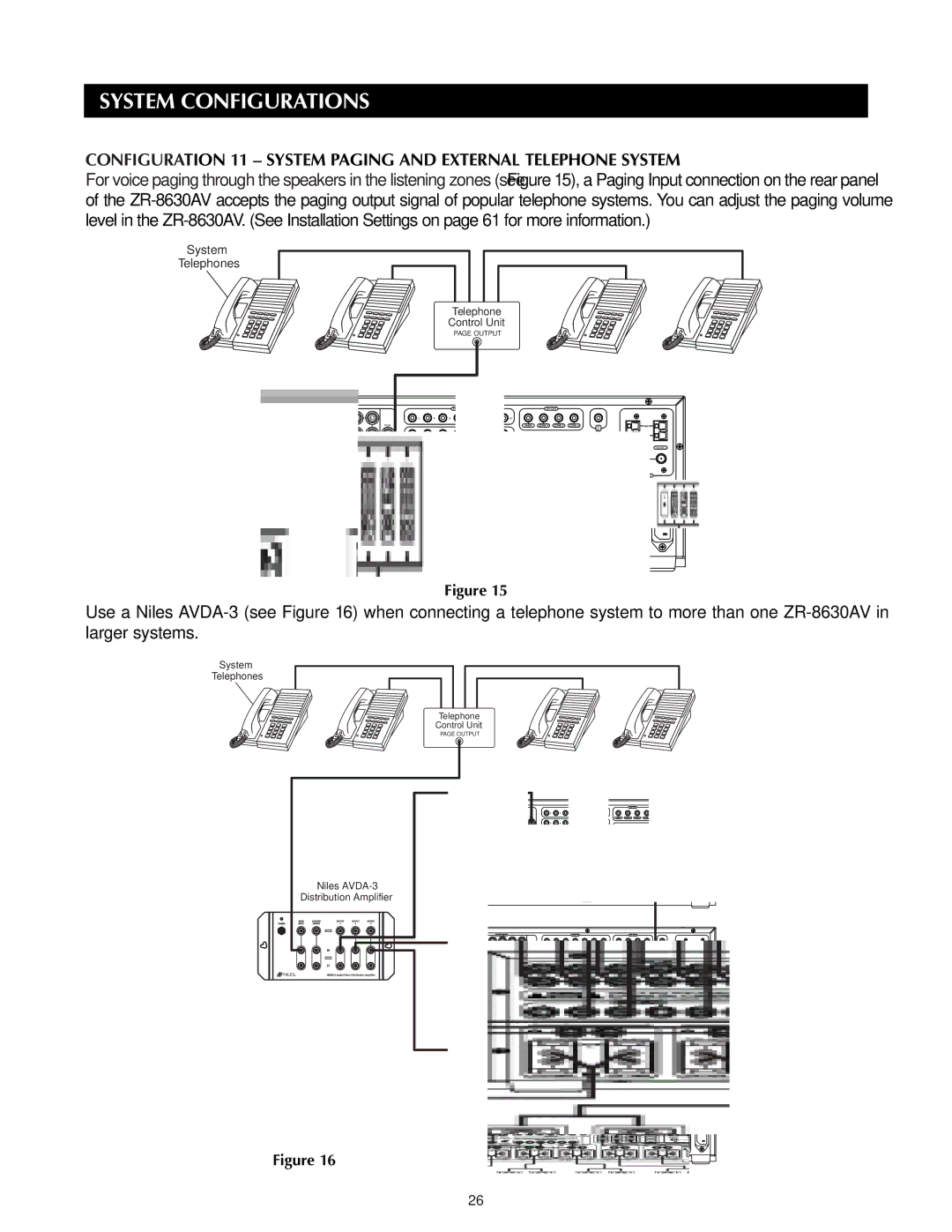 Niles Audio ZR-8630AVZR-8630AV manual Configuration 11 System Paging and External Telephone System 