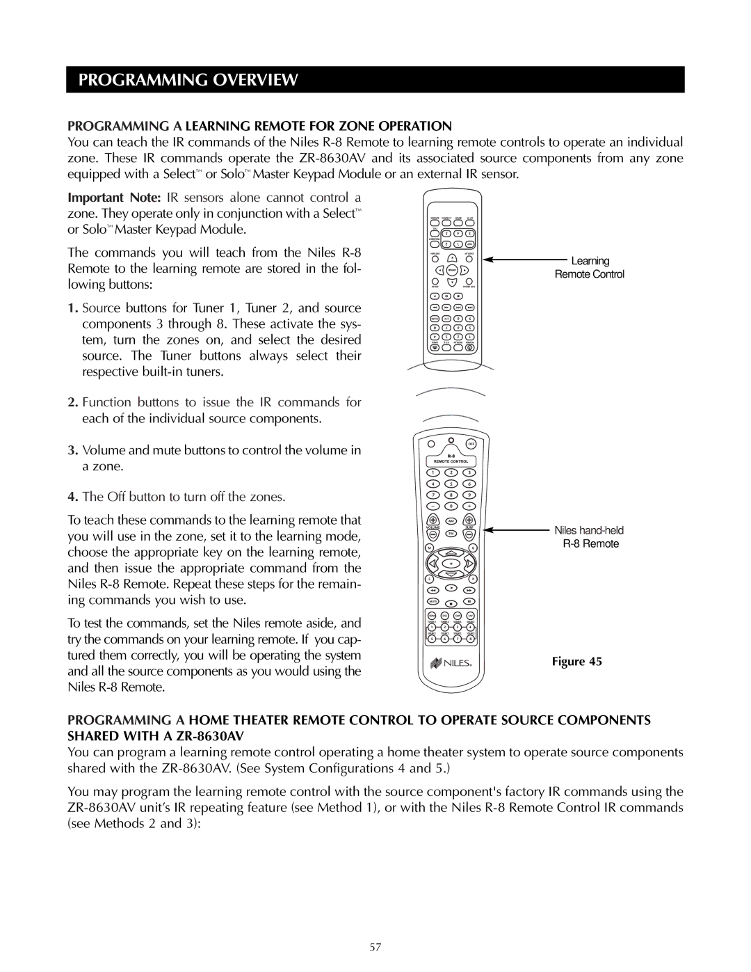 Niles Audio ZR-8630AVZR-8630AV manual Programming a Learning Remote for Zone Operation, Off button to turn off the zones 