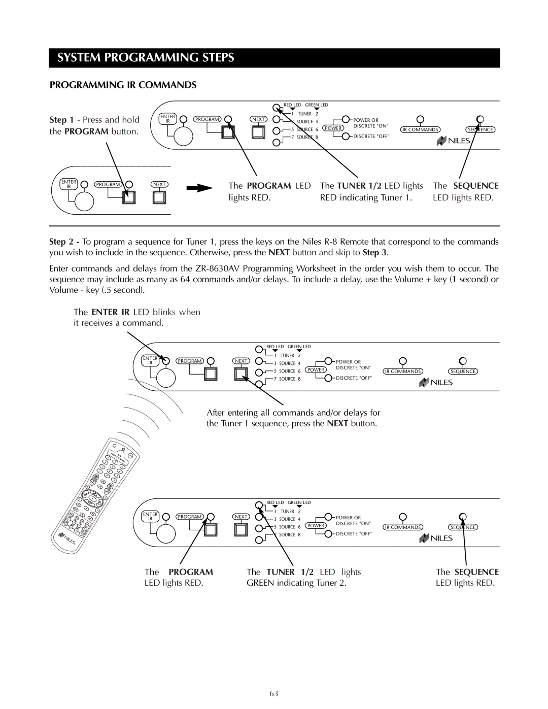 Niles Audio ZR-8630AVZR-8630AV manual System Programming Steps, Programming IR Commands 