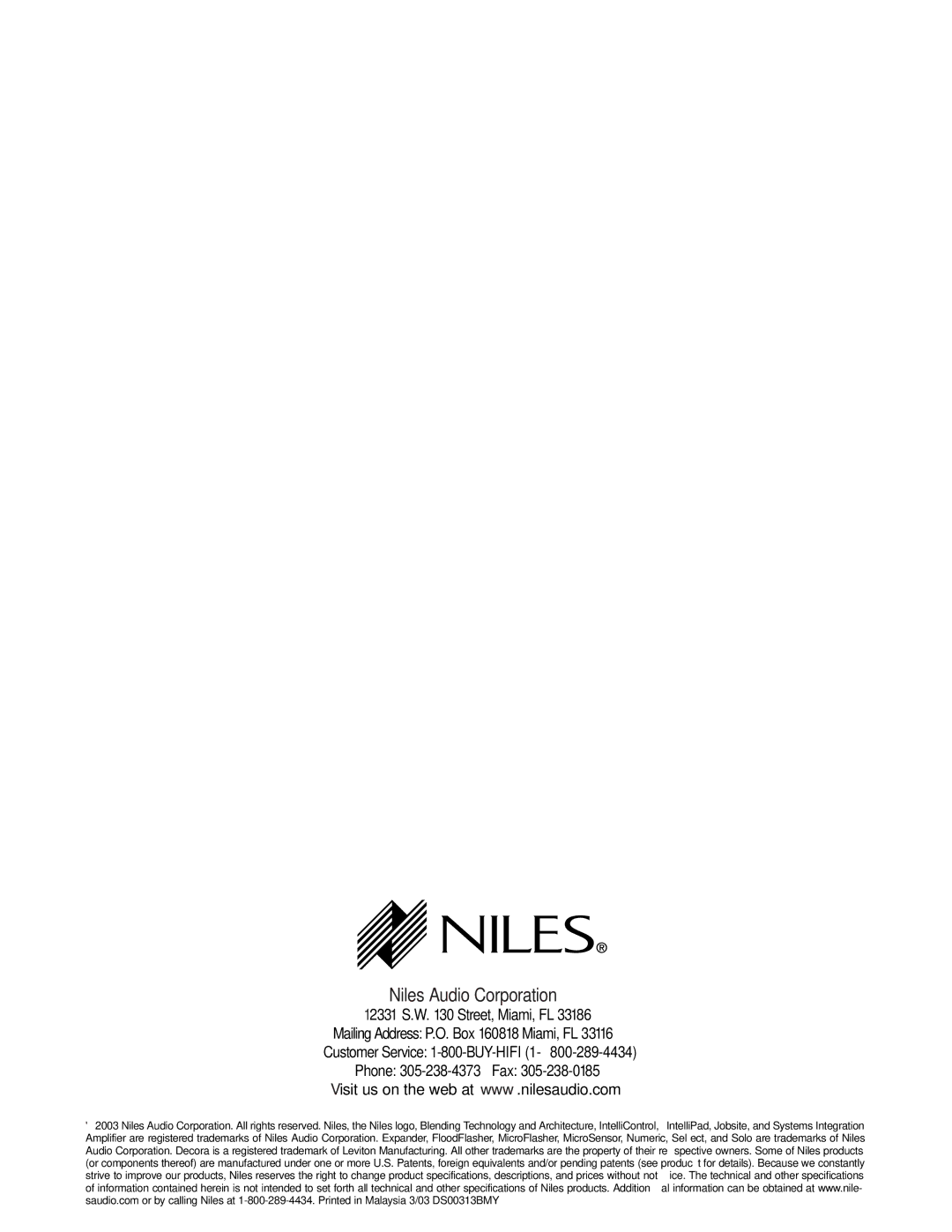 Niles Audio ZR-8630AVZR-8630AV manual Niles Audio Corporation 