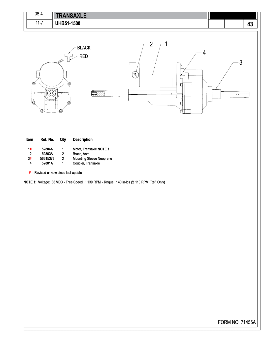 Nilfisk-Advance America 01610A manual Transaxle, UHB51-1500, Ref. No, Description 