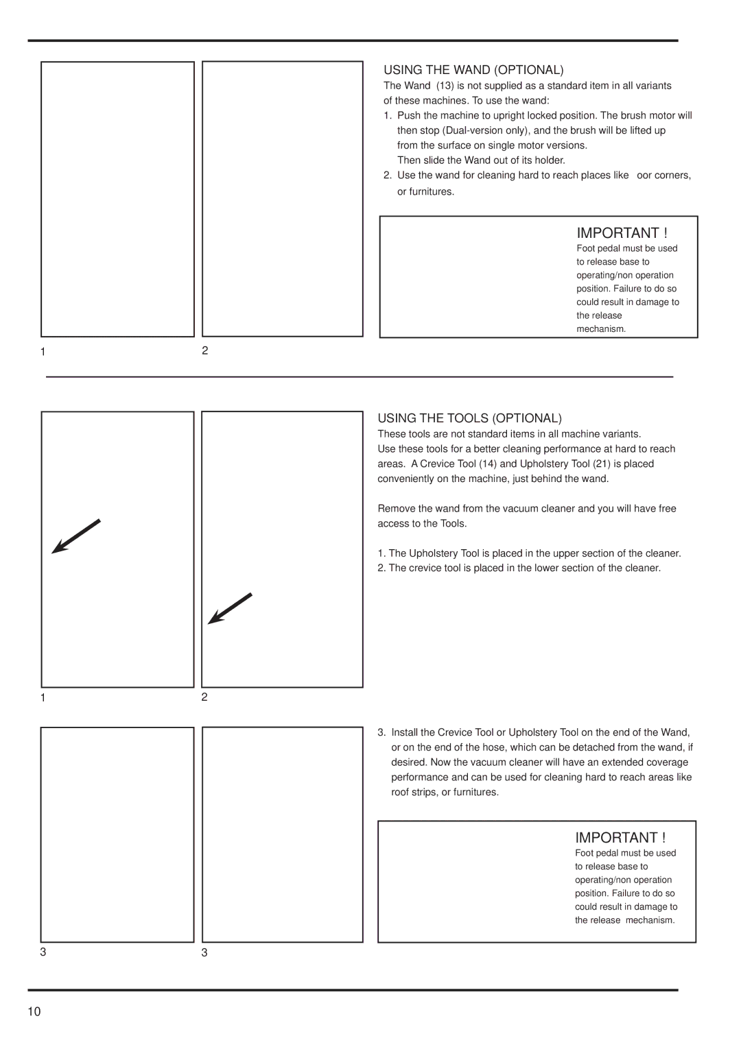 Nilfisk-Advance America 15D, 12D, 12P, 12S, 15P, 18D, 15S manual Using the Wand Optional 