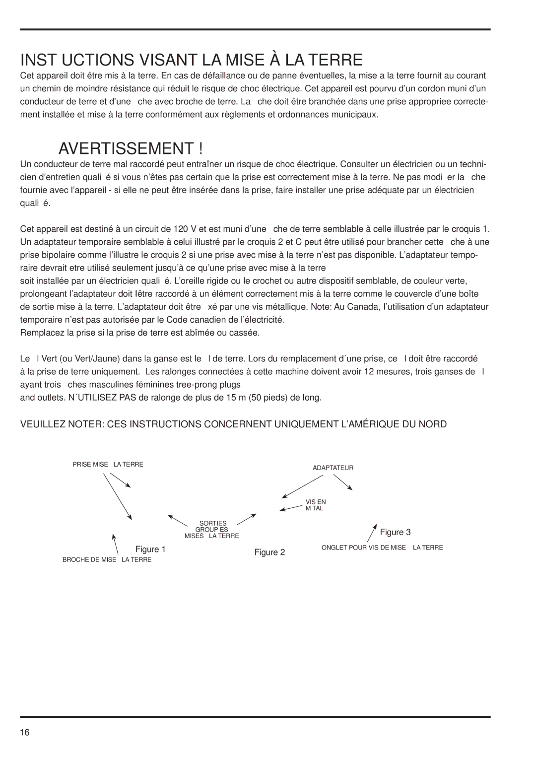 Nilfisk-Advance America 12S, 12D, 12P, 15D, 15P, 18D, 15S manual Inst Uctions Visant LA Mise À LA Terre 