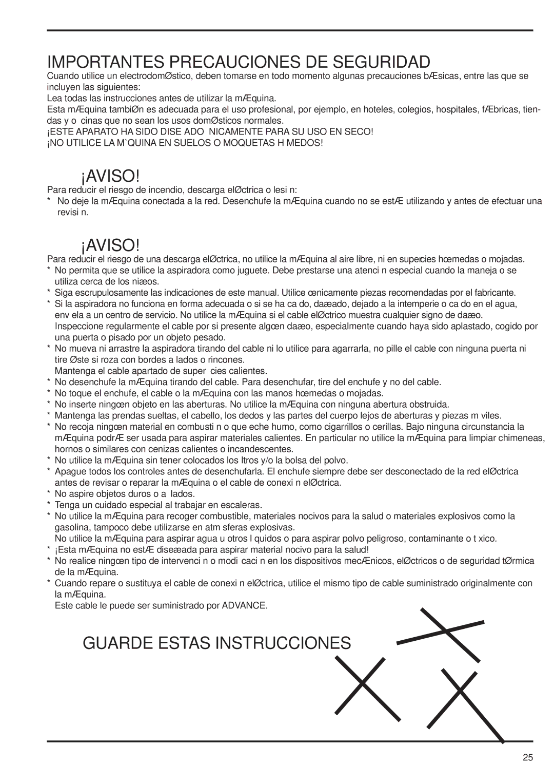 Nilfisk-Advance America 15P, 12D, 12P, 12S, 15D, 18D Importantes Precauciones DE Seguridad, ¡Aviso, Guarde Estas Instrucciones 